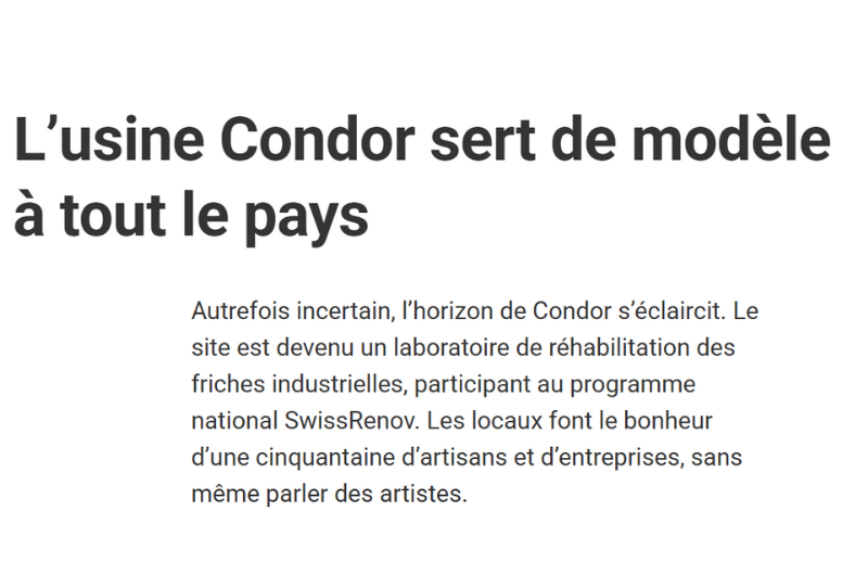Usine Condor dans le Quotidien Jurassien LQJ